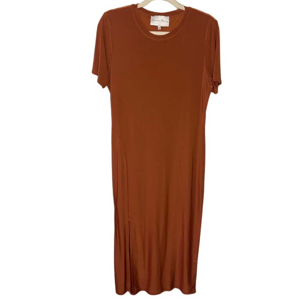 CHARLES HENRY Front Slit Midi T-Shirt Dress - Brick
